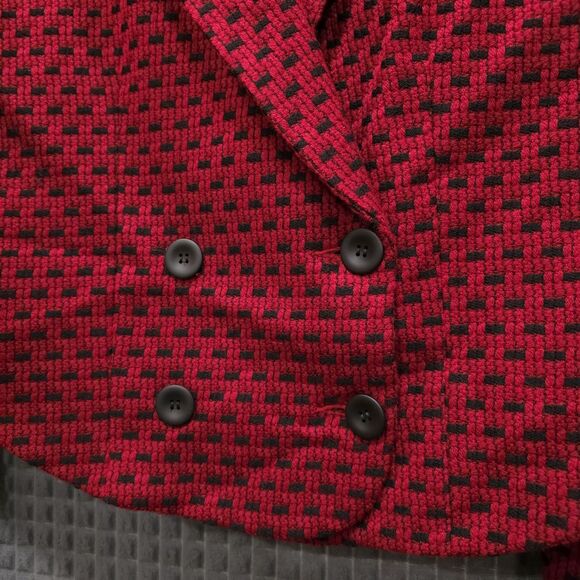 VTG Krizia Italian Blazer Jacket Sz12 Red Wool Tweed Double Breasted Peacoat USA - Picture 4 of 16